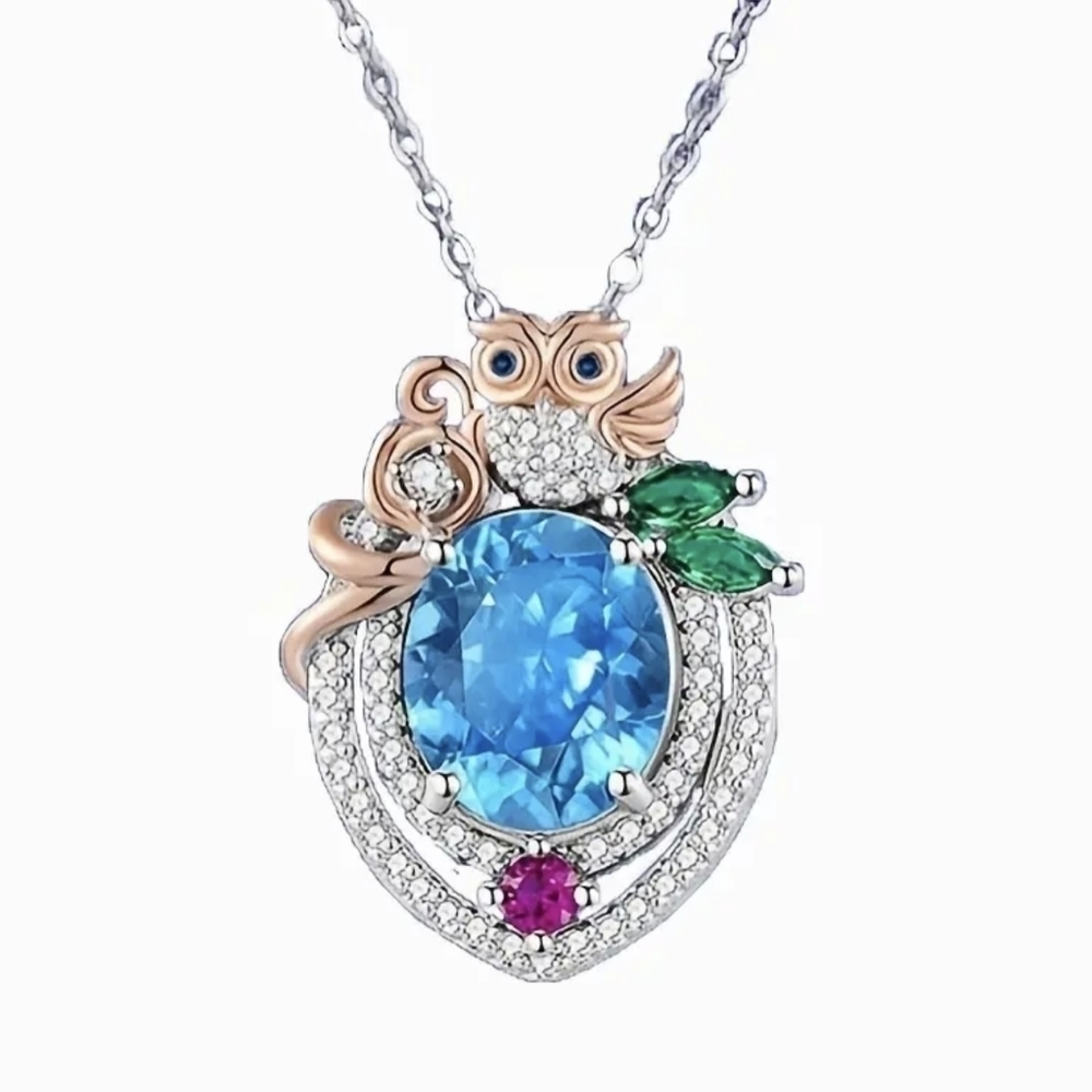 New Vintage Pendant Necklace Owl Shaped Zircon, T5B3B